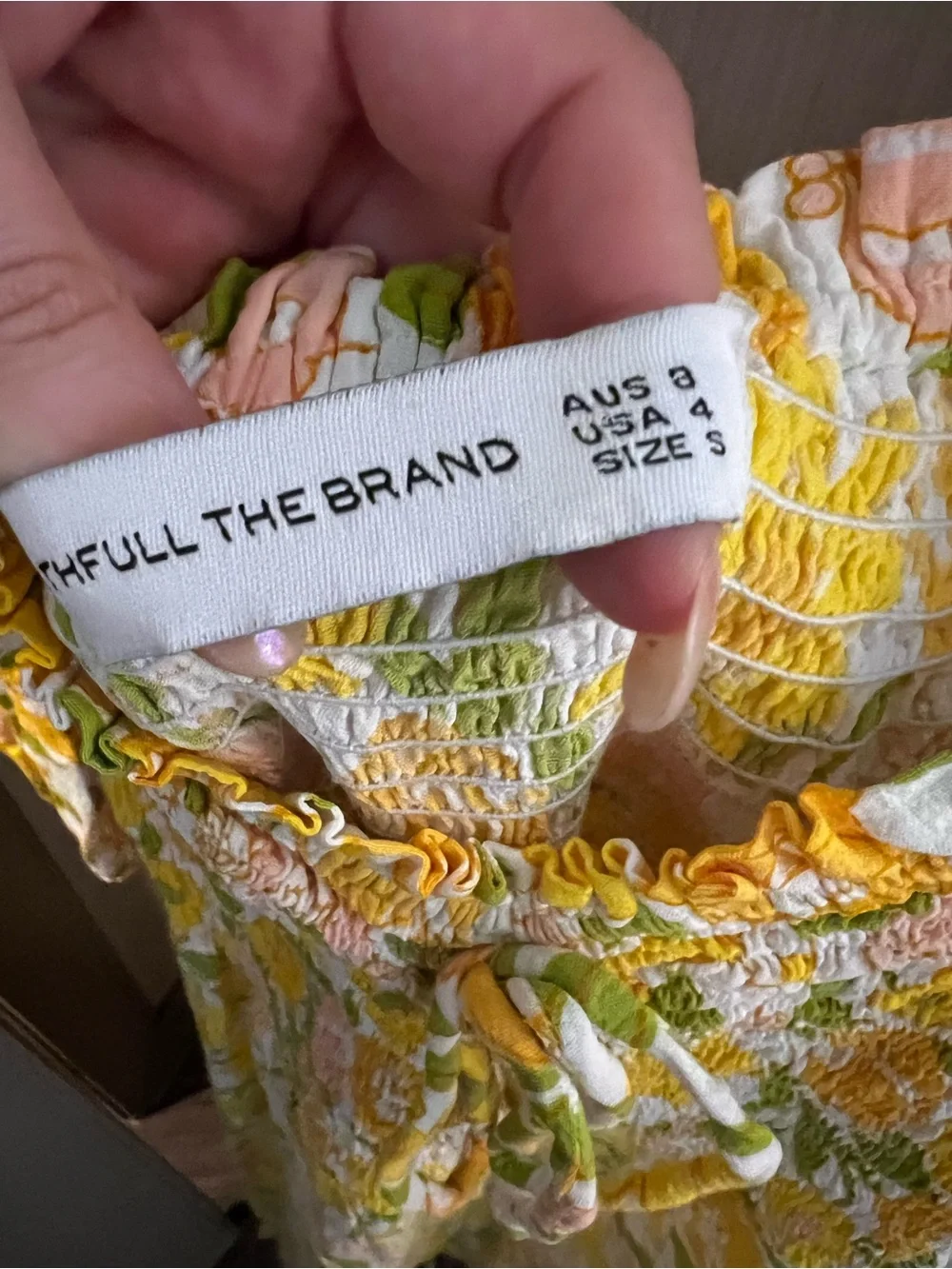 Faithfull The Brand Nora Floral Crepe Midi Dress Size 4 Small Yellow